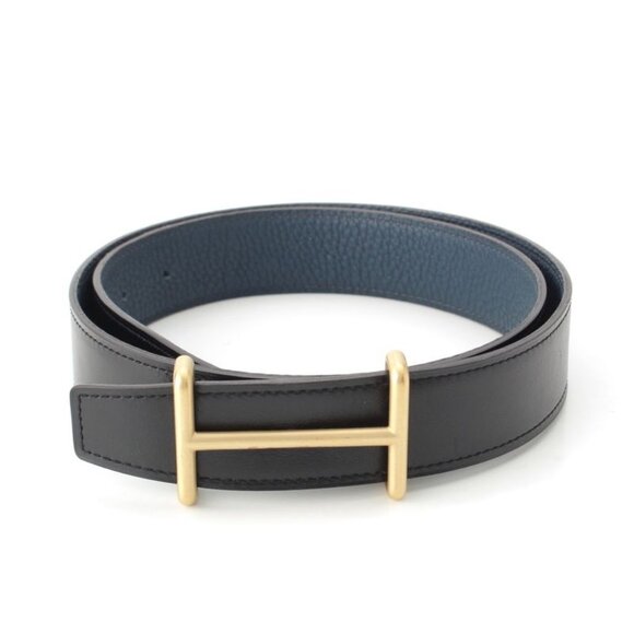 Hermes Accessories - Hermes Leather Buckle Gold Belt Black Blue